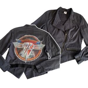 Reworked Apparel Van Halen Retro Graphic Custom Upcycled Gray Jacket Medium